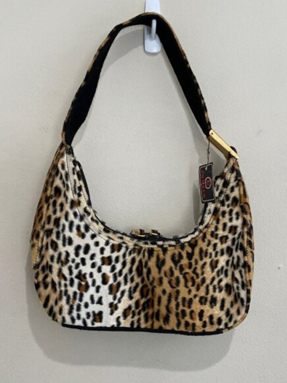 Vintage Comeco fuzzy fabric leopard print Purse